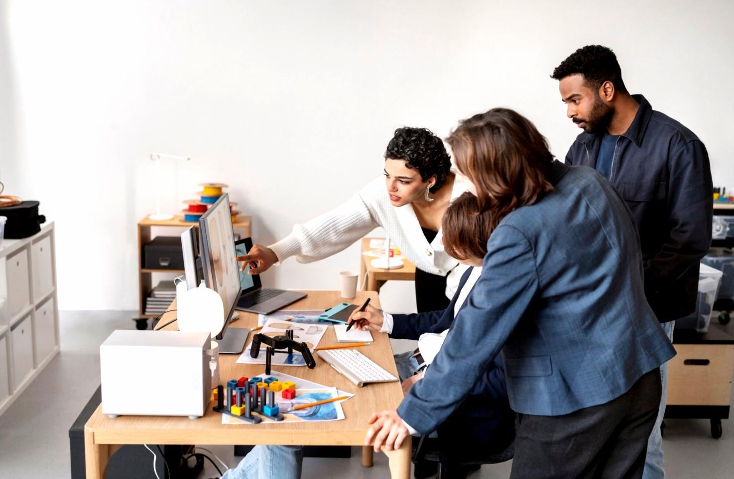 Moderne Arbeitsumgebung mit verschiedenen Generationen bei kollaborativer Projektarbeit